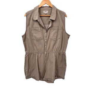 Pact Safari Romper Shortalls Womens XL Khaki Organic‎ Cotton Elastic Waist